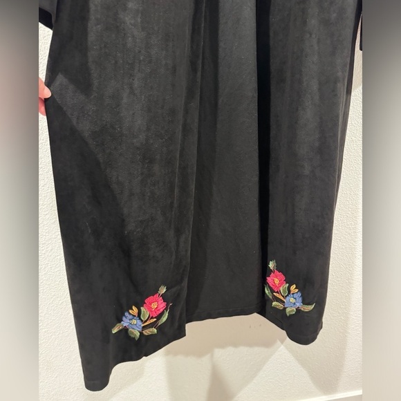 Fig & Viper Black Embroidered Floral Longline Faux Suede Boho Trench Coat Large - Picture 9 of 15